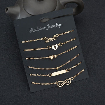 Bohemian 6pcs/lot Anklets Sets For Women Anklet Bracelet on Leg Gold Heart Love Bar Infinity Foot Chain Ankle Beach Jewelry daiiibabyyy